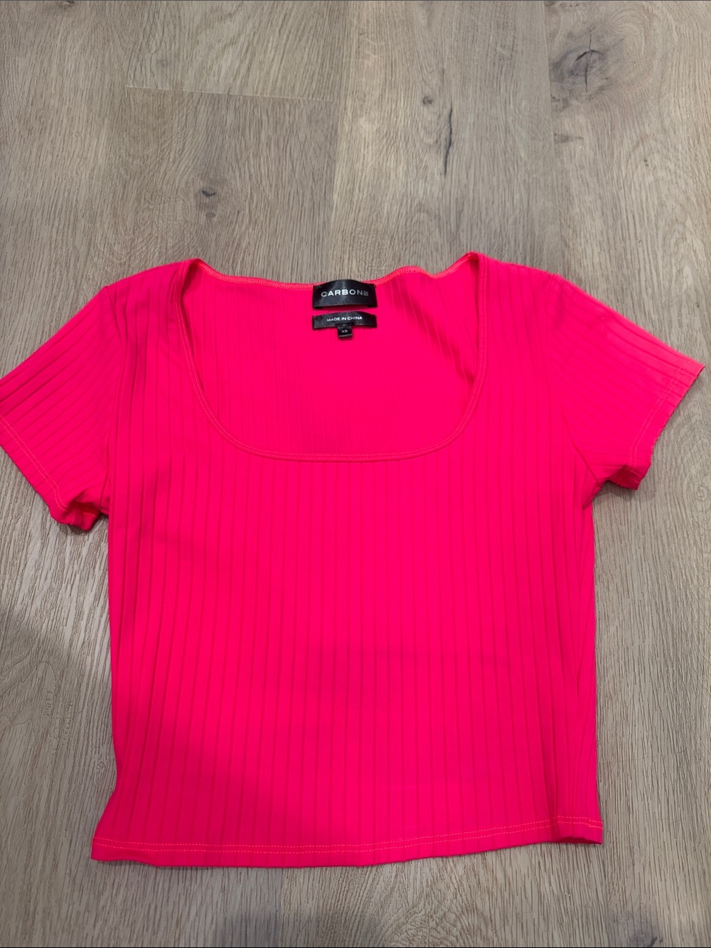 Women's Neon Pink Ribbed Scoop Neck Top
